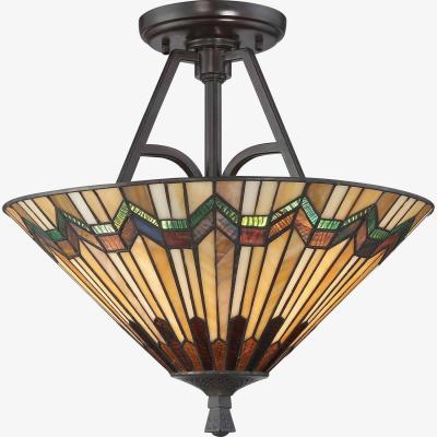 The Range Alcott 2 Light Large Tiffany Semi Flush - Bronze Finish, E27 - Bronze