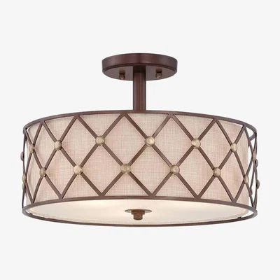 The Range Brown Lattice 3 Light Semi Flush Ceiling Light Copper, E27 - Copper