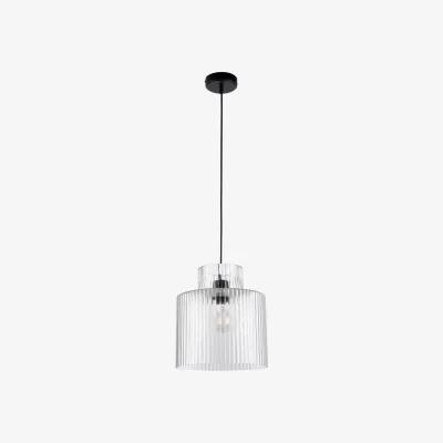 The Range Portland Ceiling Single Pendant Light - Matt Black And Clear Ribbed Glass