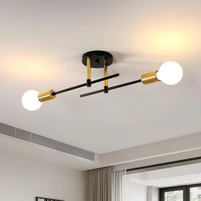 The Range GOECO Ceiling Light Vintage E27 Black Gold Ceiling Light Retro Ceiling light-Black - Black