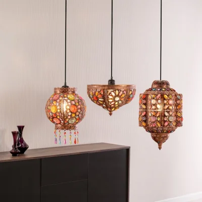 The Range Samia Moroccan Bazaar Style Bronze Ceiling Light Shade with Multi Coloured Jewels - Bronze / 0.75kg