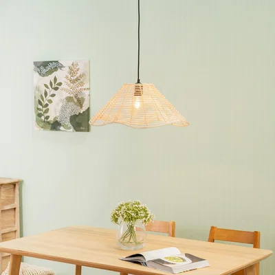 The Range Harlow Natural Wavy Rattan Wicker Ceiling Light Shade and LED Bulb - Neutral