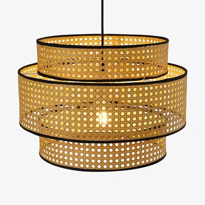 The Range Livingandhome Rattan-Woven Pendant Light - Beech Wood Colour