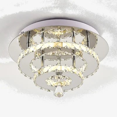 The Range Modern Double Tiers Median Size Crystal LED Ceiling Light - Silver / CrystalMetal