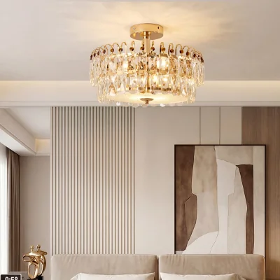 The Range Semi Flush Mount Crystal Ceiling Light - Gold and Transparent