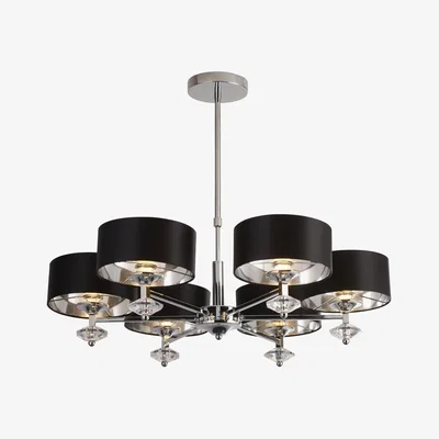 The Range New Orleans 6 Light Chrome Ceiling Pendant with Black Shades, Silver Inner - Chrome