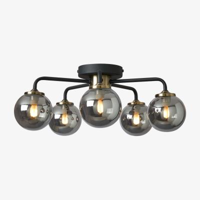 The Range Joy 5 Light Semi Flush Ceiling Light with Smoke Shades - Black