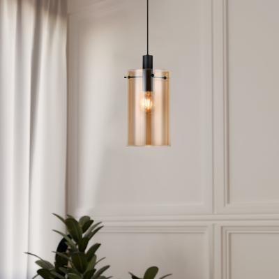 The Range Eglo Polverara Amber Glass Single Pendant Light WBS - Black