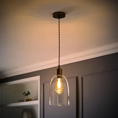 The Range Kira Glass Cloche Brushed Brass Single Ceiling Pendant Light - Brushed Brass / 0