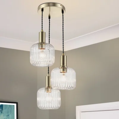 The Range COSYLYTE Maple 3 Light Glass Cluster Pendant Light - Brushed Brass
