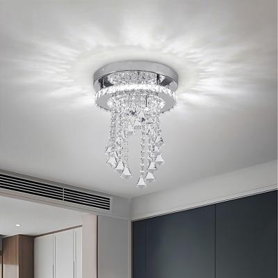 The Range Ceiling Light with Circular Crystal Ring and Crystal Pendants - Silver