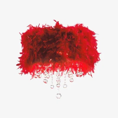 The Range Ibis Flush Ceiling with Red Feather Shade 3 Light Polished Chrome, Crystal - Polished Chrome