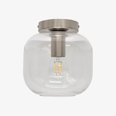 The Range Bletch Flush Ceiling Light - Clear Glass With Satin Nickel Plate Detail