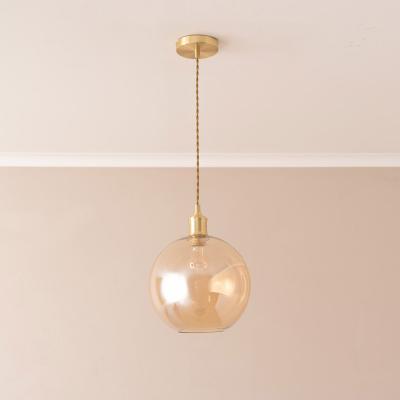 The Range Bellamy Amber Glass Globe Single Ceiling Pendant Light - Brushed Gold
