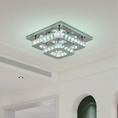 The Range Dimmable Square Glamorous Crystal LED Ceiling Light - Silver