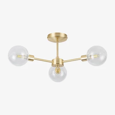 The Range Toner 3lt Flush Ceiling Light - Satin Brass Plate And Clear Glass