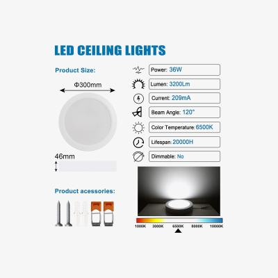 The Range 36W LED round Surface Mount Integrated Ceiling Light Flush Light cold white - White