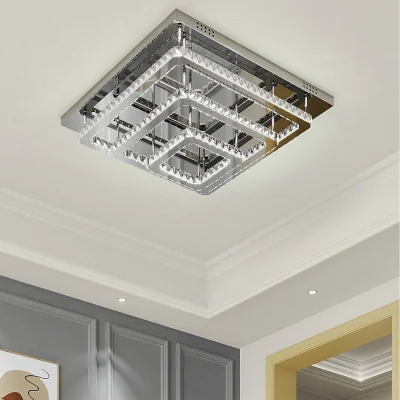 The Range Luxury Energy Efficient Large Square Crystal LED Ceiling Light - Silver