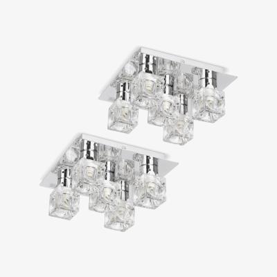 The Range Pair Of Modern Chrome Ice Cube 5 Way Flush Ceiling Lights - Silver