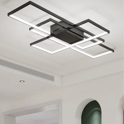 The Range Neutral Geometric LED Semi Flush Ceiling Light - Black / 113W