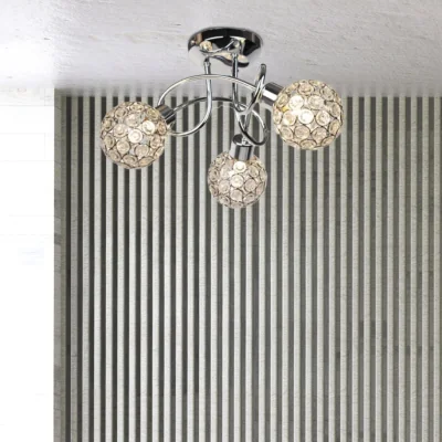 The Range Reno 3lt Flush Ceiling Light - Polished Chrome Plate And Clear Beaded Glass