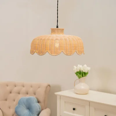 The Range Nevaeh Rattan Wicker Scallop Ceiling Light Shade and LED Bulb - Neutral
