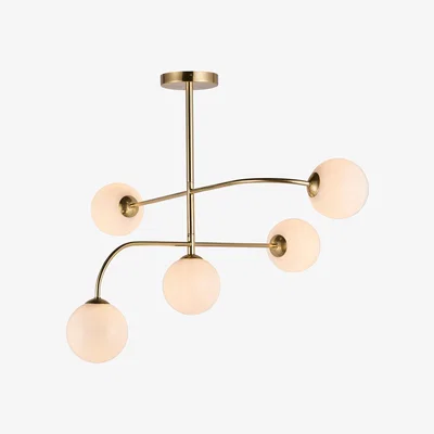 The Range Otto Semi Flush Satin Brushed Gold Effect Plate  Gloss Opal Glass 5 Light - Satin brushed gold effect plate & gloss opal glass