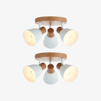 The Range Set of 2 Matt White & Wood Detail 3 Way Ceiling Spotlights - Matt White With Wood Effect Detail