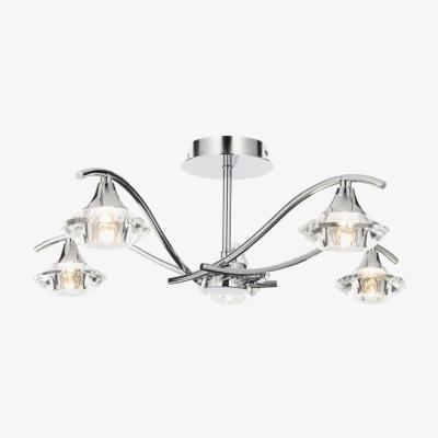 The Range Chrome and Crystal Glass Semi Flush 5 Light Ceiling Fitting - Chrome