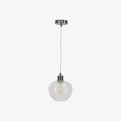 The Range Bradson Clear Swirl Glass With Satin Nickel Pendant Fitting - Satin Nickel & Clear