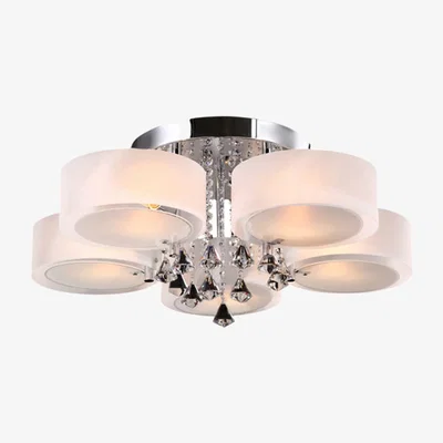 The Range Crystal Modern Round LED Semi Flush Mount Ceiling Light -  White  / 75cm