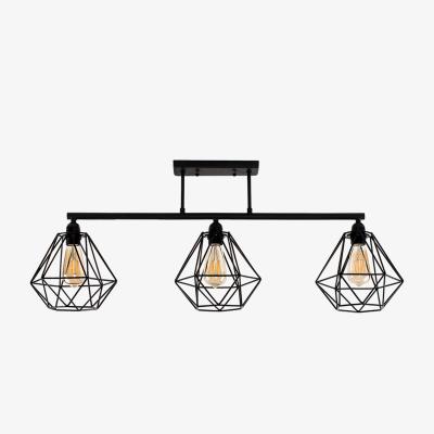 The Range Industrial 3 Way Satin Black Pipework Ceiling Light With Black Cage Shades - Black