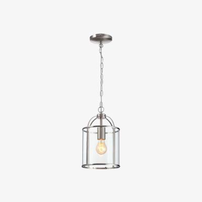 The Range 1 Light Satin Nickel Hanging Ceiling Lantern Light with Glass Panels - Satin Nickel