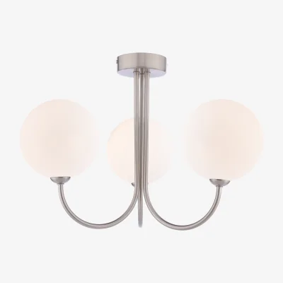 The Range Jared 3 Light Semi-Flush Satin Nickel Opal Glass