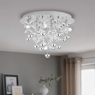 The Range Eglo Pianopoli Chrome Steel  Crystal Glass Flower Inspired Ceiling Light - Silver