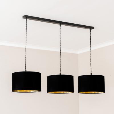 The Range Reni Matte Black 3 Drop Bar Metallic Shade Pendant Ceiling Light - Gold