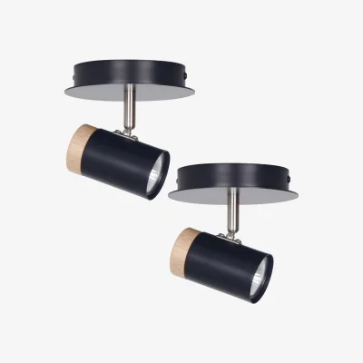 The Range Set Of 2 Stratton Ceiling Spotlights - Black With Wood Detail