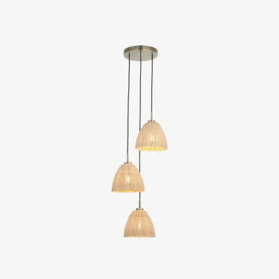 The Range Celia 3lt Ceiling Pendant Light - Antique Brass Plate And Natural Rattan
