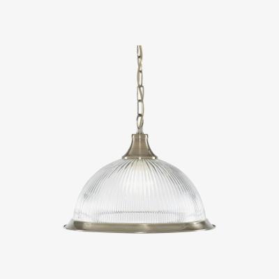 The Range American Diner 1 Light Dome Ceiling Pendant Antique Brass, Ribbed Glass, E27 - Antique Brass