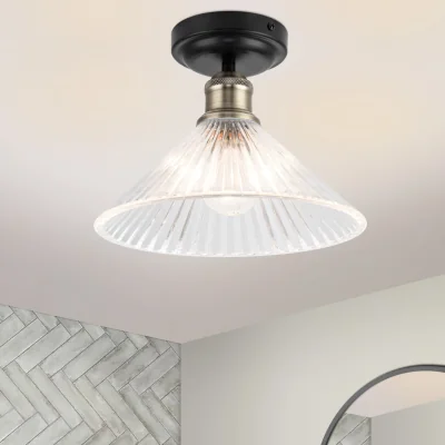 The Range COSYLYTE Bowley Bathroom Glass Ceiling Flush Light - Matt Black