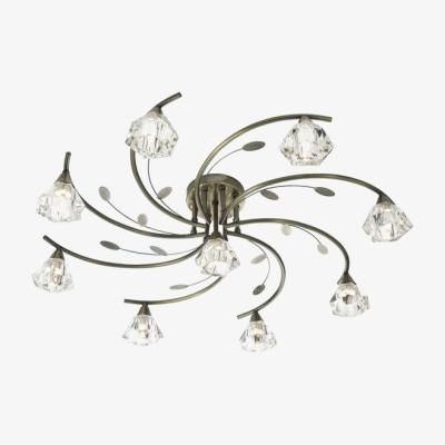The Range Sierra 9 Light Semi Flush Ceiling Light Antique Brass and Glass, G9 - Antique Brass