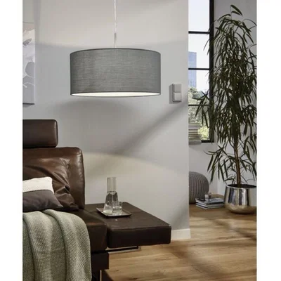The Range Pasteri Classic Grey Drum Fabric Shade Pendant - Grey / 53cm