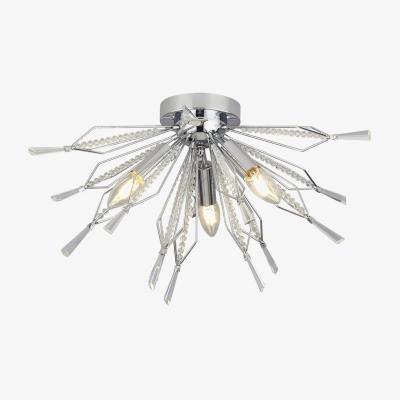The Range Starburst 3 Light Chrome Semi Flush, Clear Glass Bead Detail - Chrome