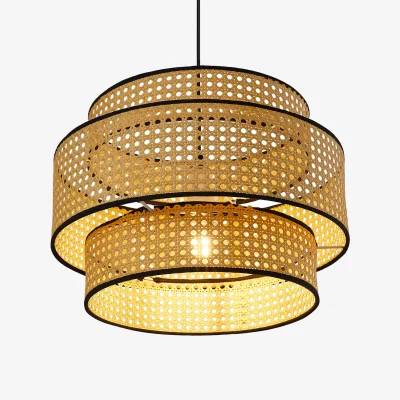 The Range Round Rattan-Woven Pendant Light - Beech Wood Colour