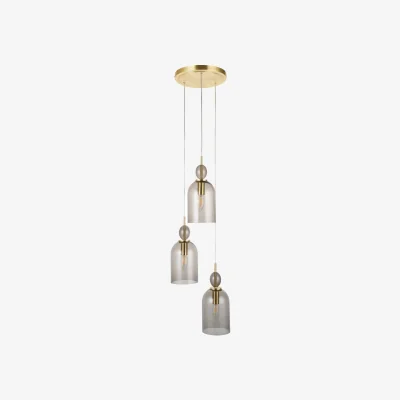 The Range Pebble 3lt Ceiling Pendant Light - Satin Brass Plate And Smoked Glass