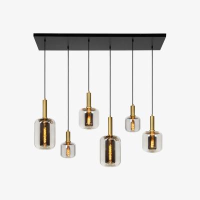The Range Joanet Modern Bar Pendant Light Smoke Grey - Brass / 41.5cm