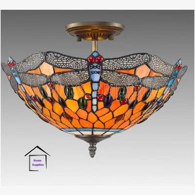 The Range BELOFAY Tiffany Ceiling Light Stained Glass Handmade Ceiling Lights - Multicolor / 41cm