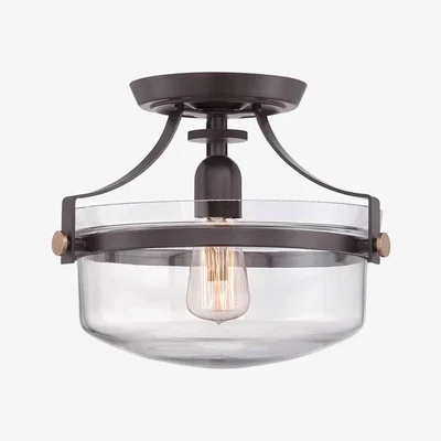The Range Penn Station 1 Light Semi Flush Ceiling Light Western Bronze, E27 - Western Bronze
