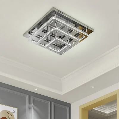 The Range Luxury Large Square Crystal LED Ceiling Light - Silver