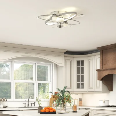 The Range HOMCOM Ceiling Fan with Light and Remote App Control LED Ceiling Fan Light - Sliver